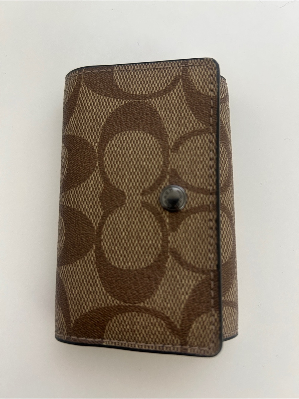Coach Brown Signature 'C' Print Snap Key Holder